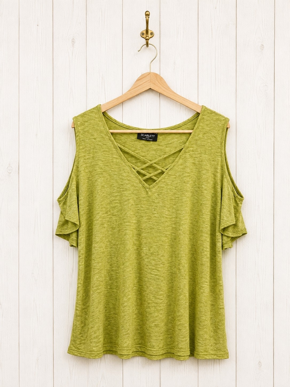 Scarlett Lime Green Cold-Shoulder Crisscross V-Neck Tank